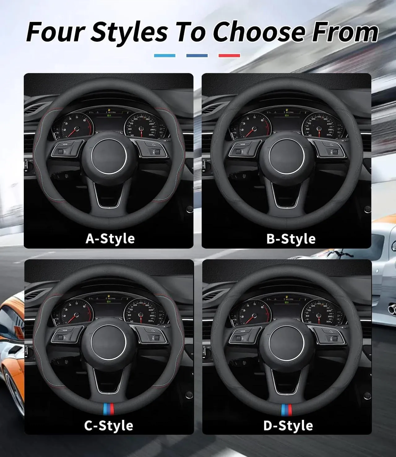 Car Steering Wheel Cover 2024 Update Version, Custom Fit For Your Cars, Premium Leather Car Steering Wheel Cover with Logo, Car Accessories MA18991