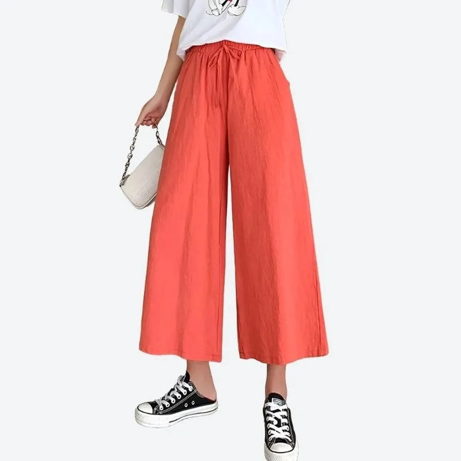 Casual Wide-Leg Elastic Waist Pants