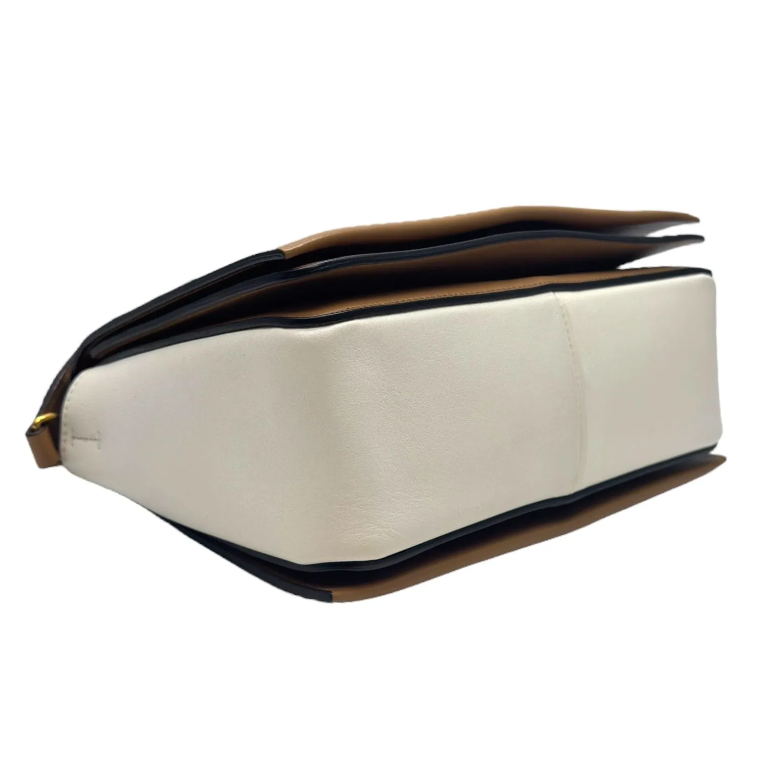 CELINE Smooth Leather Medium Frame Shoulder Bag - Tan & Optic White