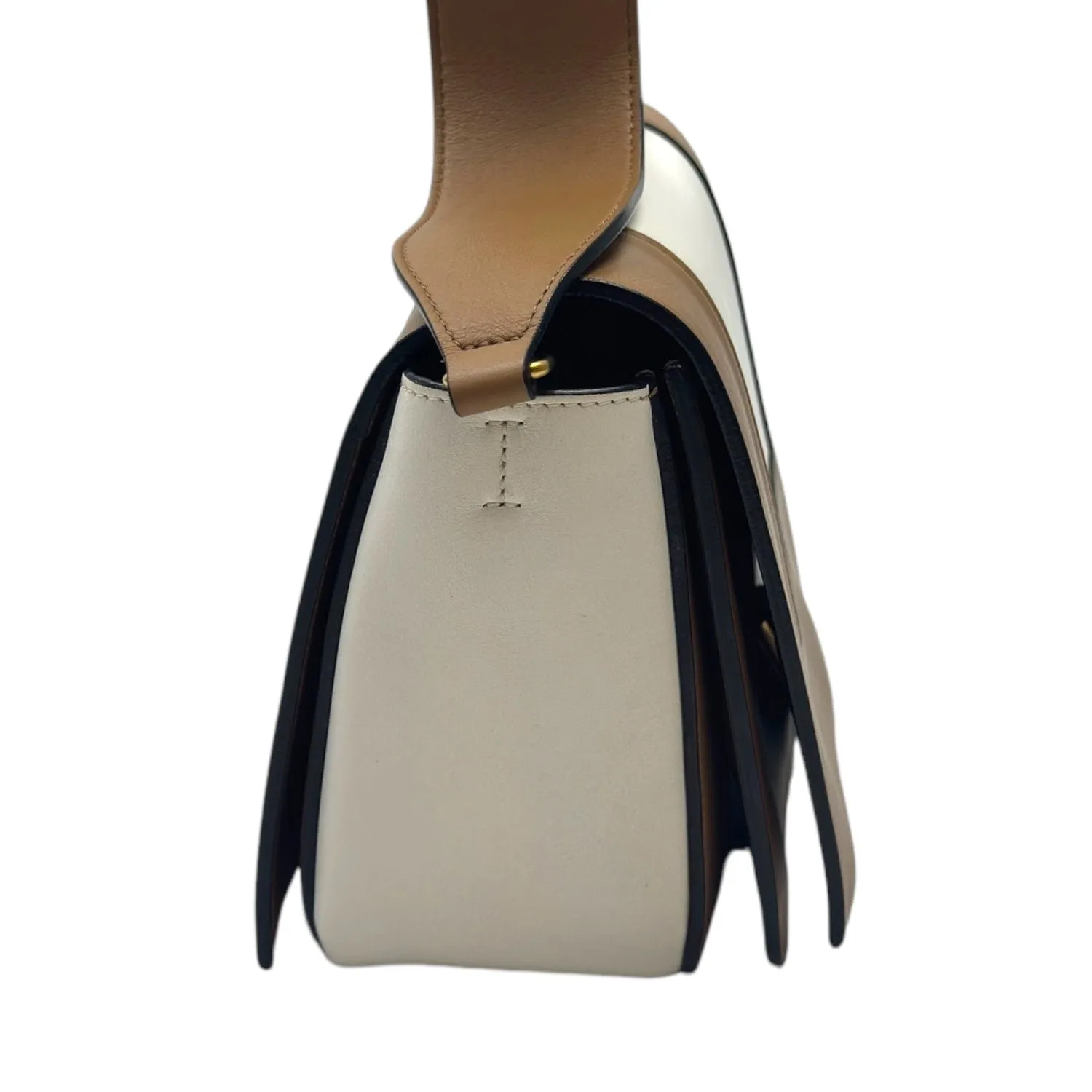 CELINE Smooth Leather Medium Frame Shoulder Bag - Tan & Optic White