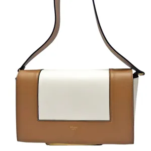 CELINE Smooth Leather Medium Frame Shoulder Bag - Tan & Optic White
