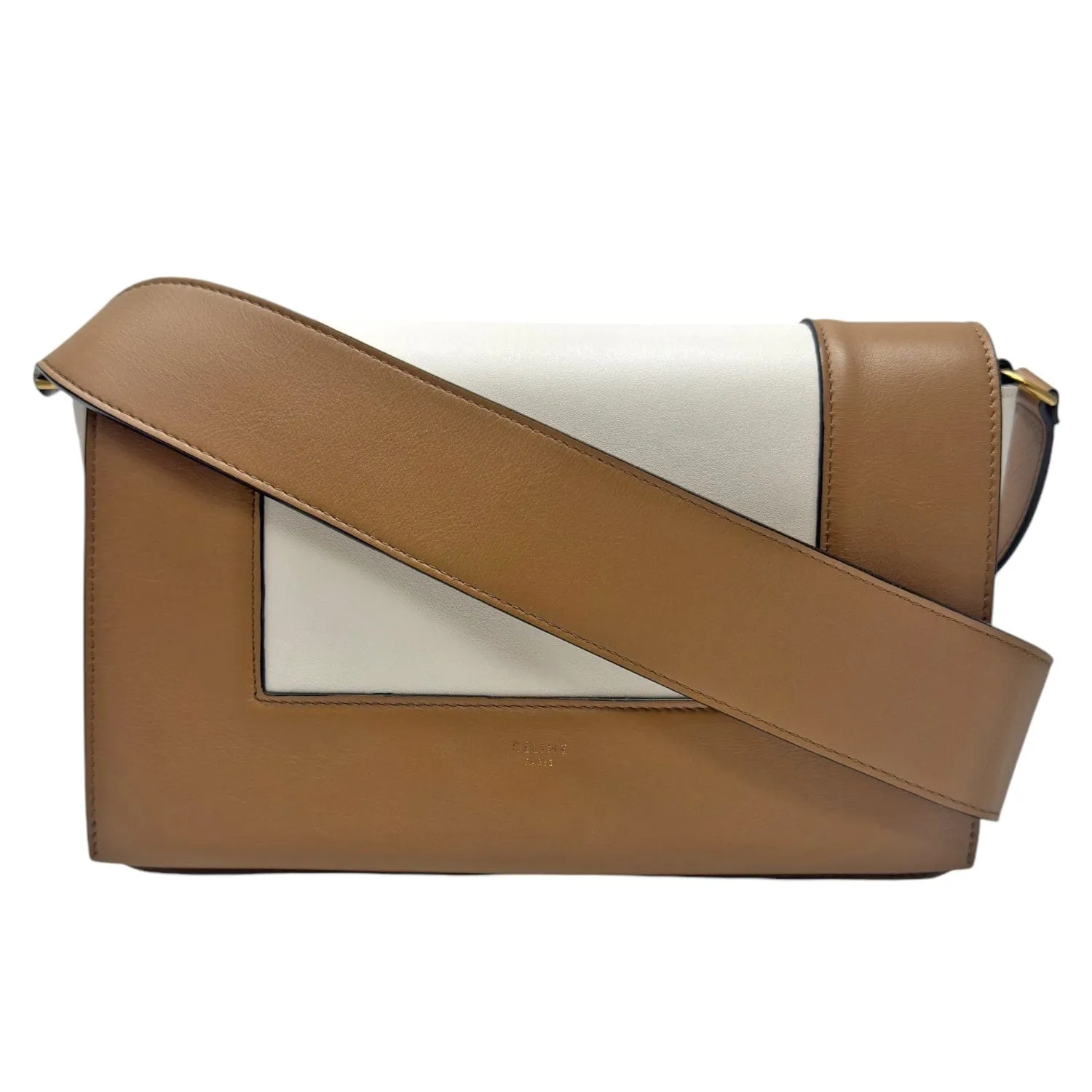 CELINE Smooth Leather Medium Frame Shoulder Bag - Tan & Optic White