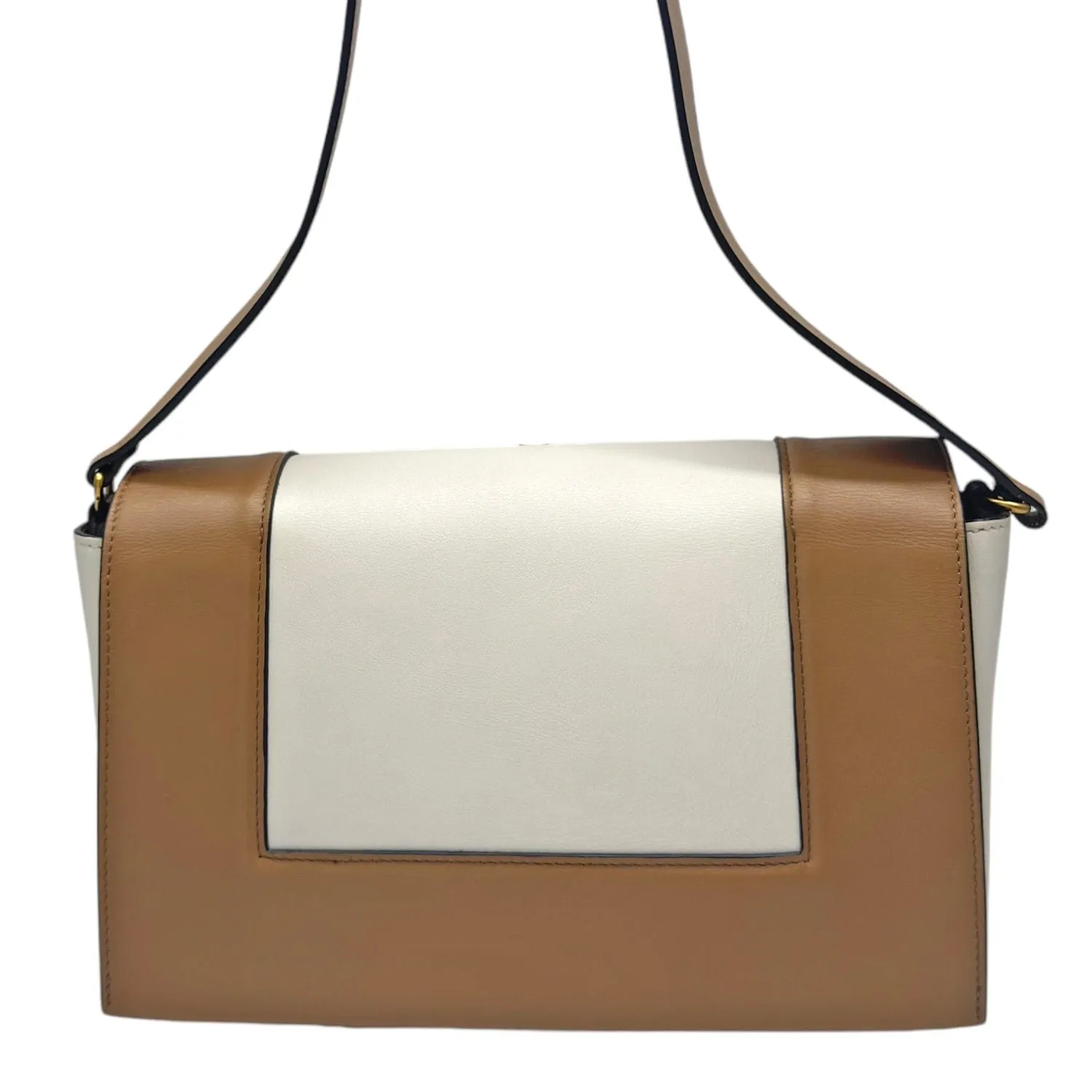 CELINE Smooth Leather Medium Frame Shoulder Bag - Tan & Optic White