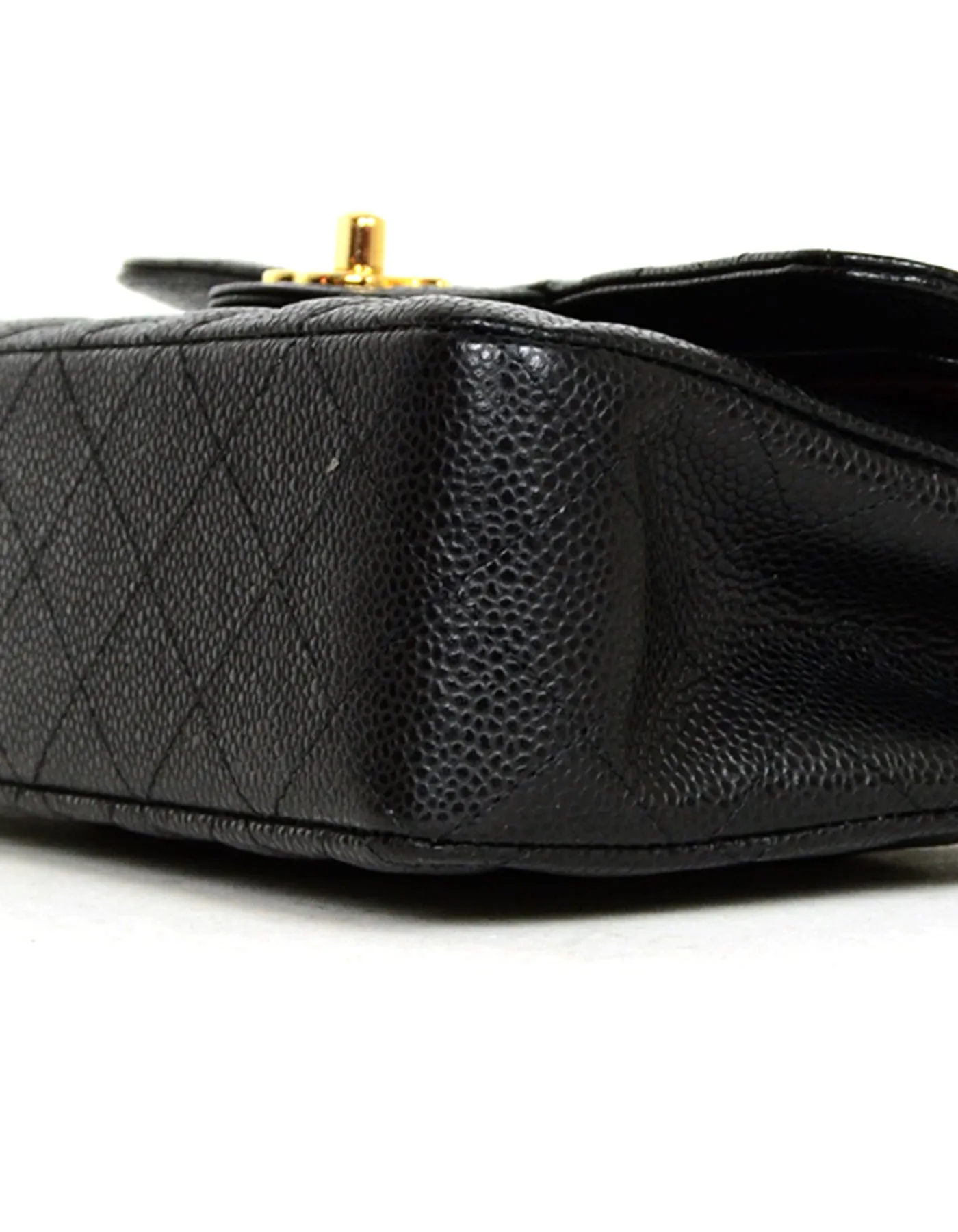 Chanel Black Quilted Caviar Leather 9" Small Double Flap Classic Bag GHW