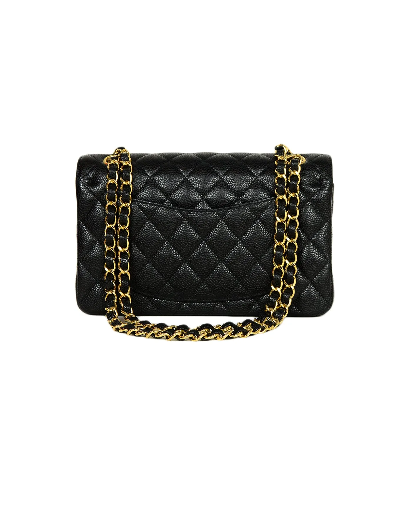 Chanel Black Quilted Caviar Leather 9" Small Double Flap Classic Bag GHW