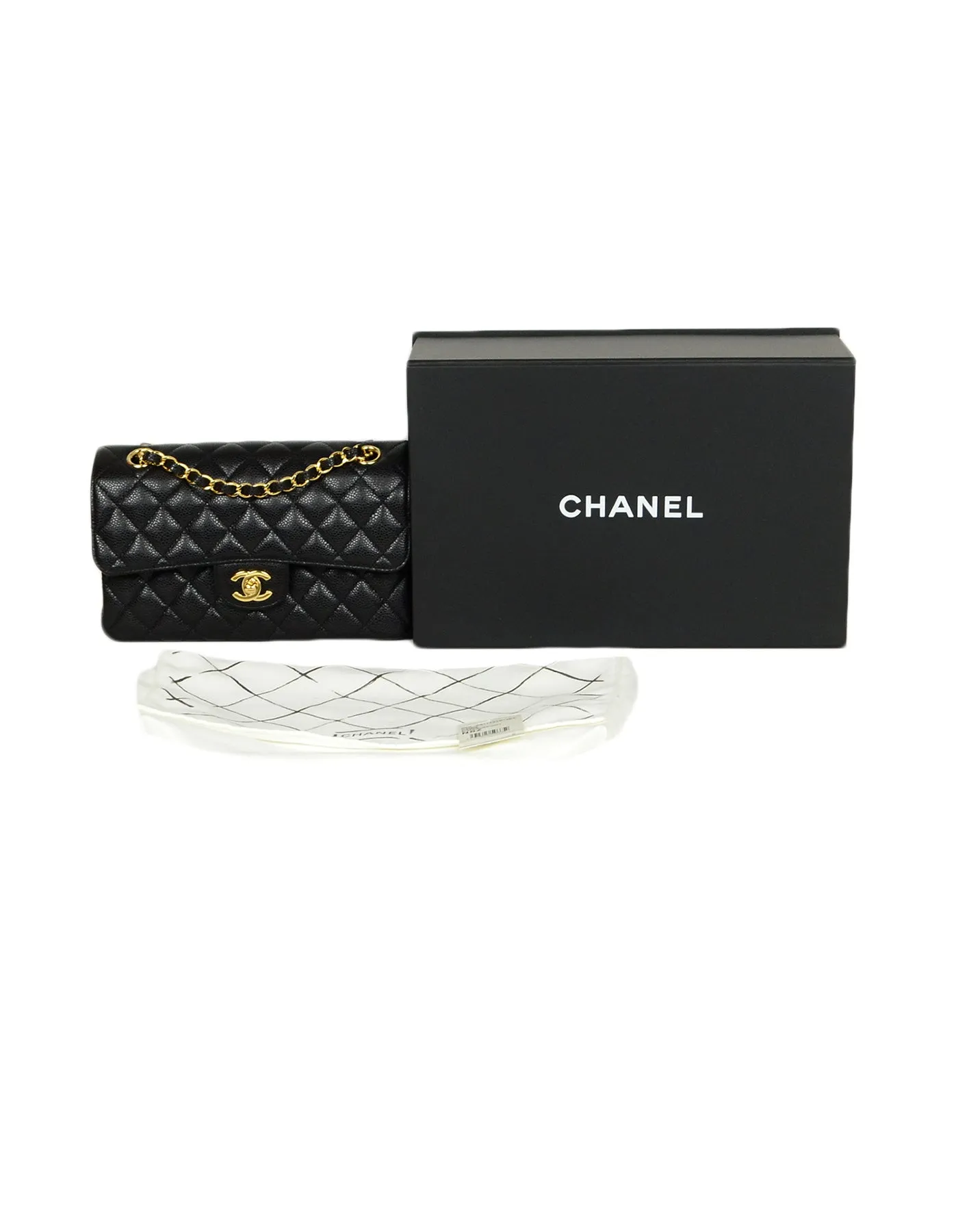 Chanel Black Quilted Caviar Leather 9" Small Double Flap Classic Bag GHW