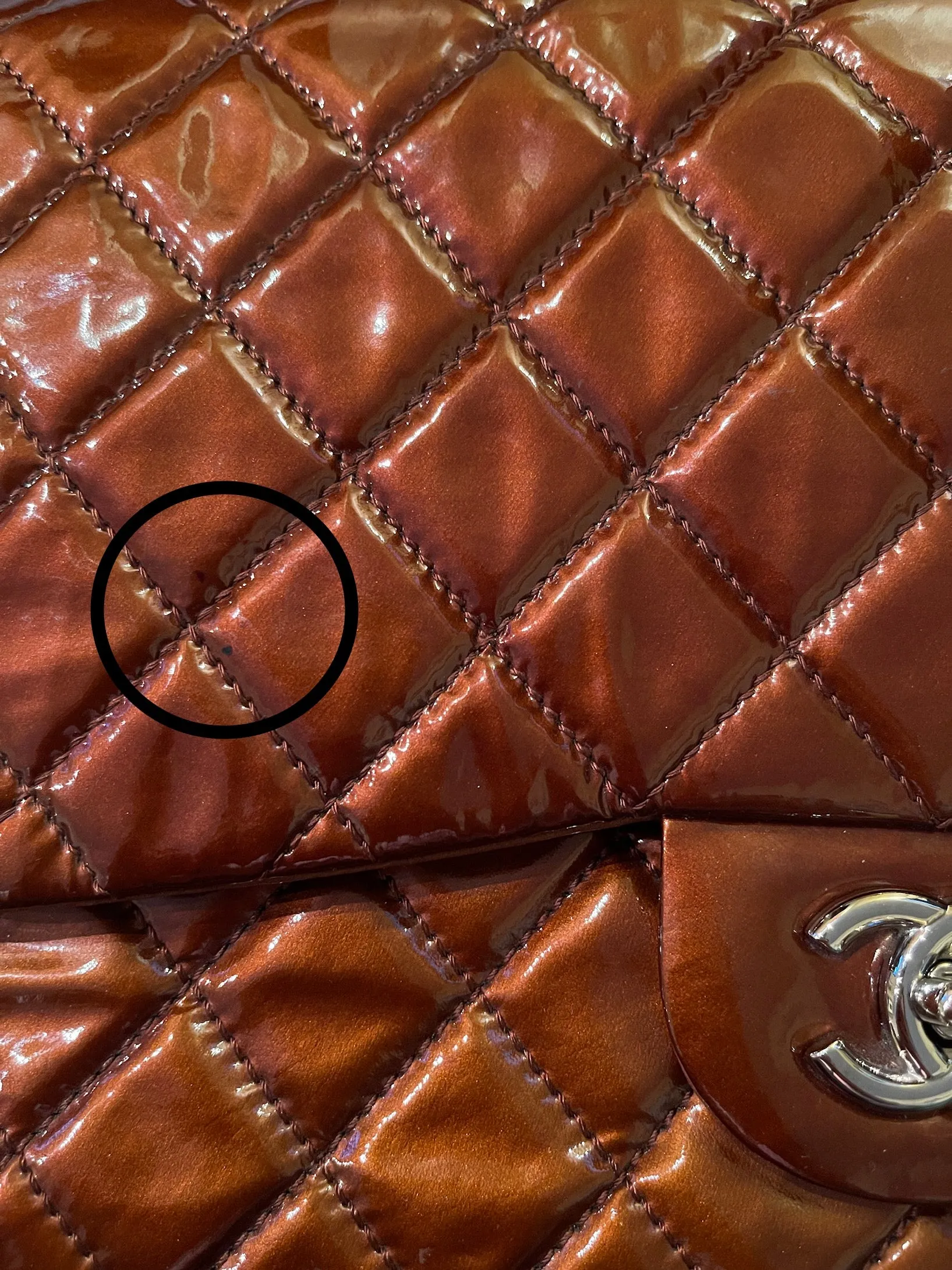 Chanel Bronze Patent Leather Quilted Single Flap Jumbo Classic Bag