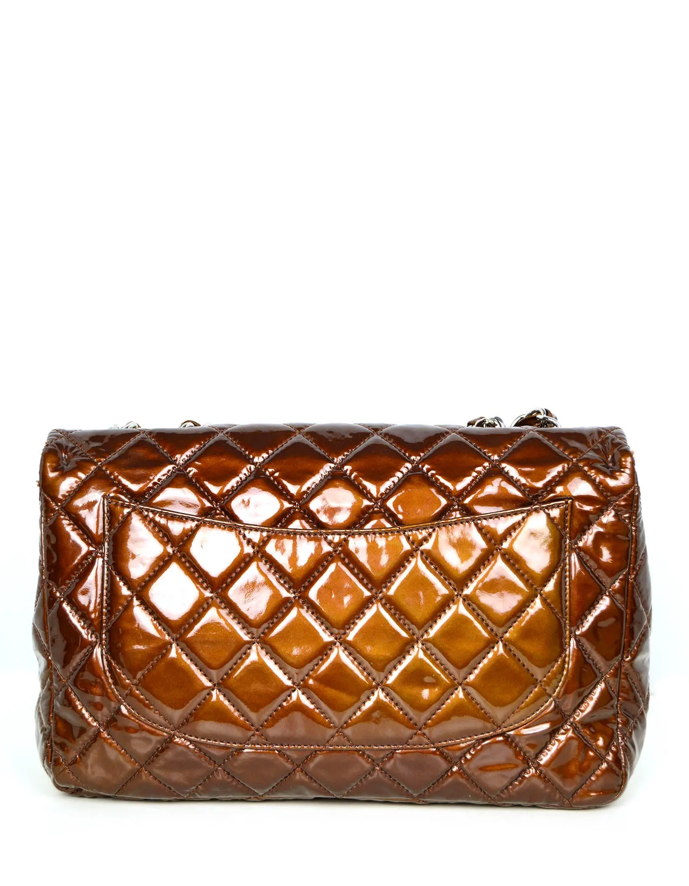 Chanel Bronze Patent Leather Quilted Single Flap Jumbo Classic Bag