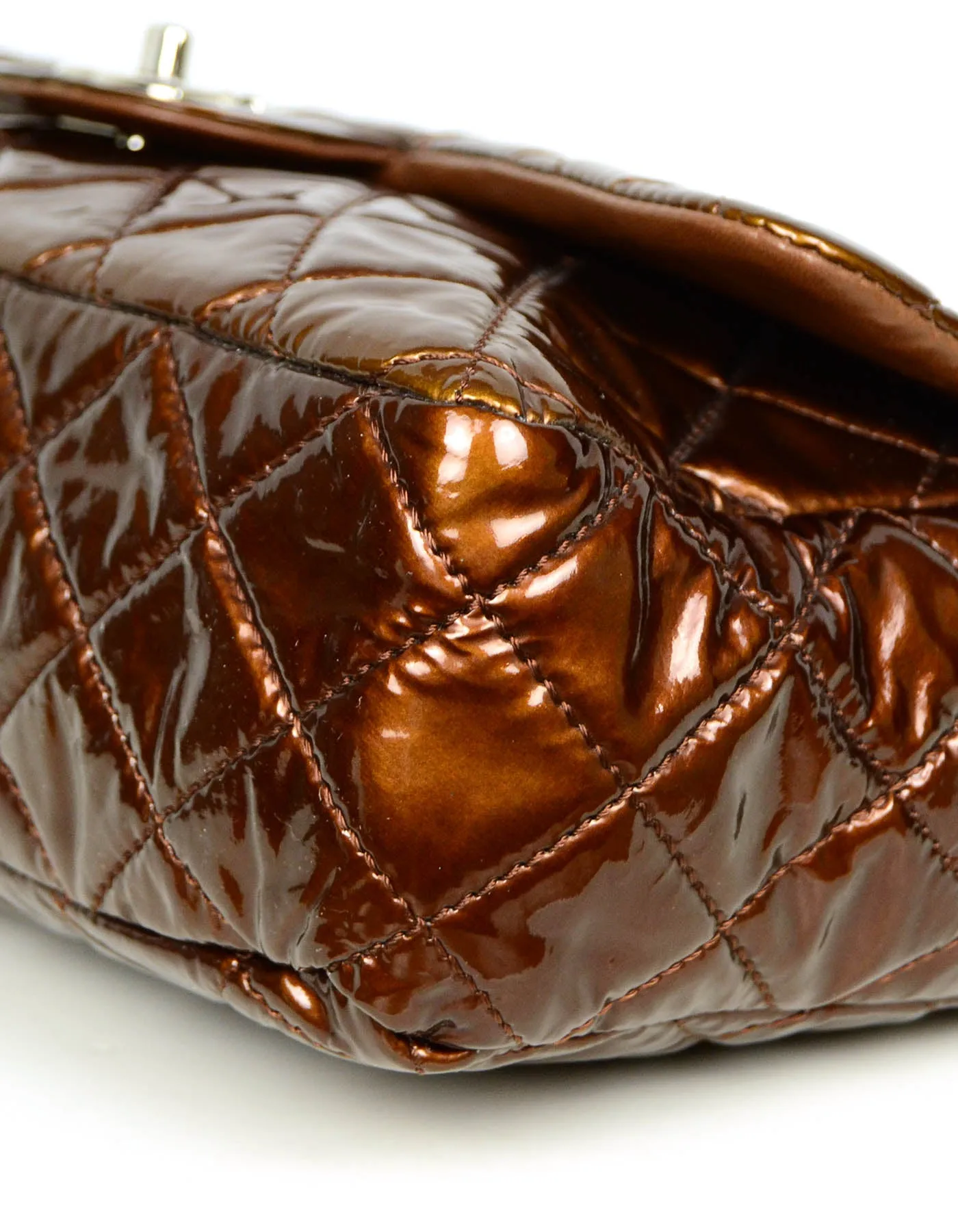 Chanel Bronze Patent Leather Quilted Single Flap Jumbo Classic Bag