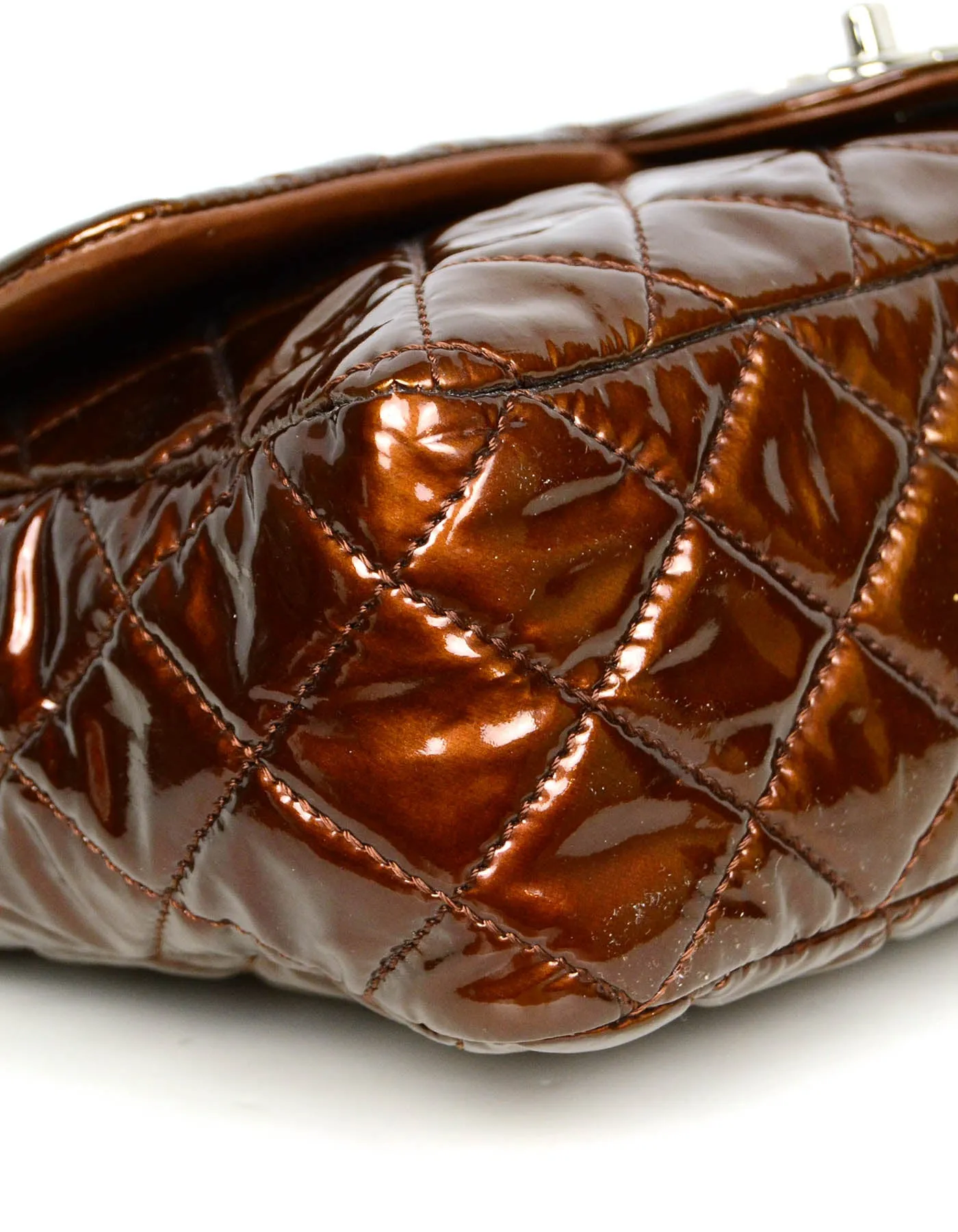 Chanel Bronze Patent Leather Quilted Single Flap Jumbo Classic Bag