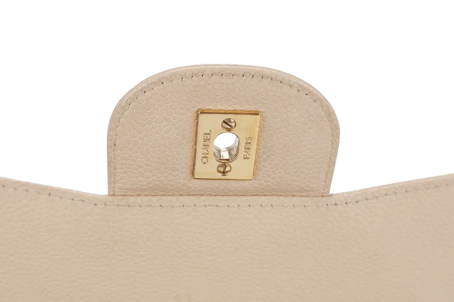 CHANEL CLASSIC FLAP BAG JUMBO BEIGE CAVIAR LEATHER GOLD HARDWARE (1293xxxx) NO DUST COVER