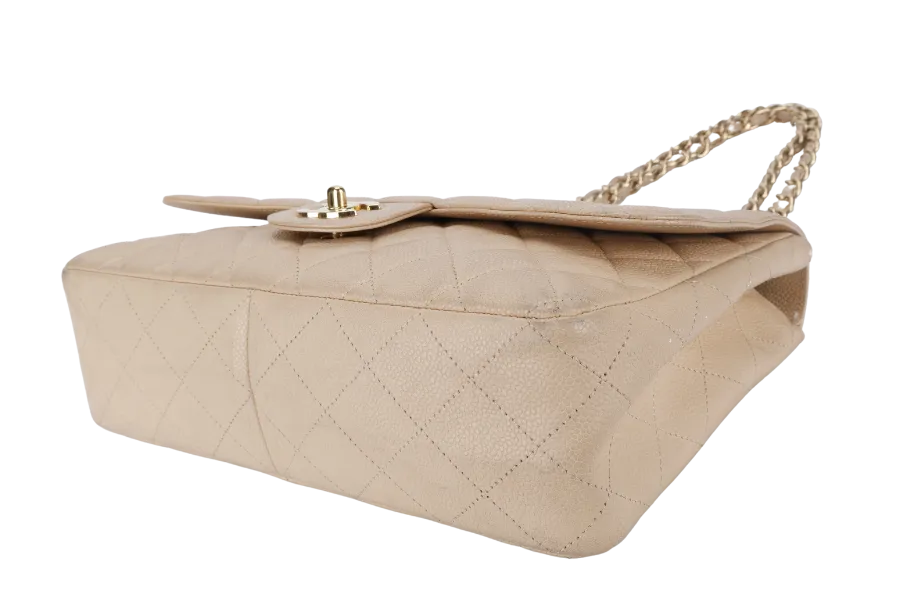 CHANEL CLASSIC FLAP BAG JUMBO BEIGE CAVIAR LEATHER GOLD HARDWARE (1293xxxx) NO DUST COVER