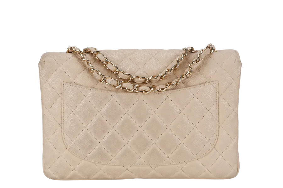 CHANEL CLASSIC FLAP BAG JUMBO BEIGE CAVIAR LEATHER GOLD HARDWARE (1293xxxx) NO DUST COVER