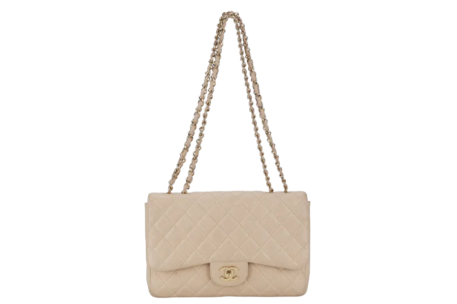 CHANEL CLASSIC FLAP BAG JUMBO BEIGE CAVIAR LEATHER GOLD HARDWARE (1293xxxx) NO DUST COVER