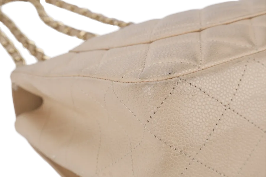 CHANEL CLASSIC FLAP BAG JUMBO BEIGE CAVIAR LEATHER GOLD HARDWARE (1293xxxx) NO DUST COVER