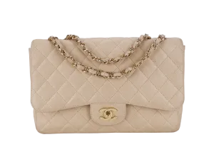 CHANEL CLASSIC FLAP BAG JUMBO BEIGE CAVIAR LEATHER GOLD HARDWARE (1293xxxx) NO DUST COVER