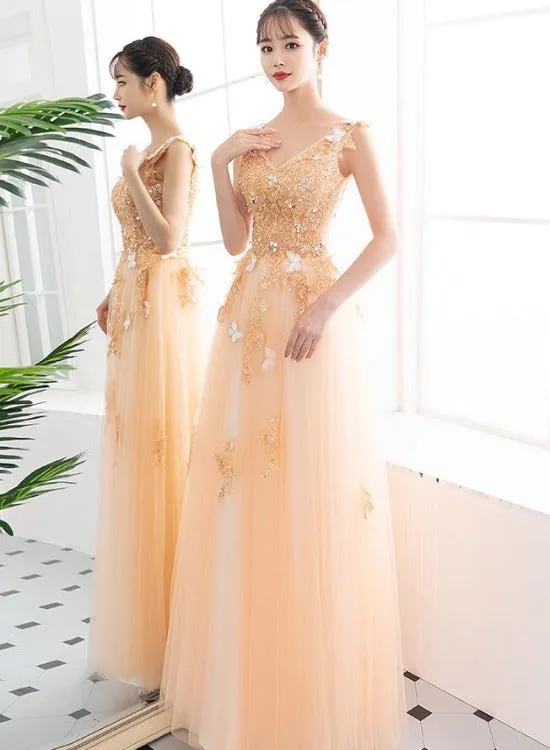 Charming A-line Tulle Light Champagne Party Dress, Junior Prom Dress