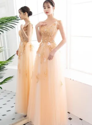 Charming A-line Tulle Light Champagne Party Dress, Junior Prom Dress