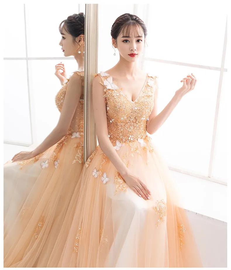 Charming A-line Tulle Light Champagne Party Dress, Junior Prom Dress