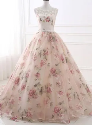 Charming Floral Organza Woman Formal Gowns,  Ball Gowns Pink Dress, Charming Party Dresses