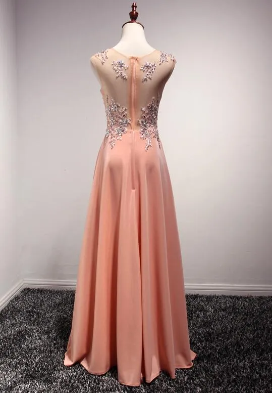 Charming Long Prom Dress with Beaded and Lace Applique, Elegant Formal Dress