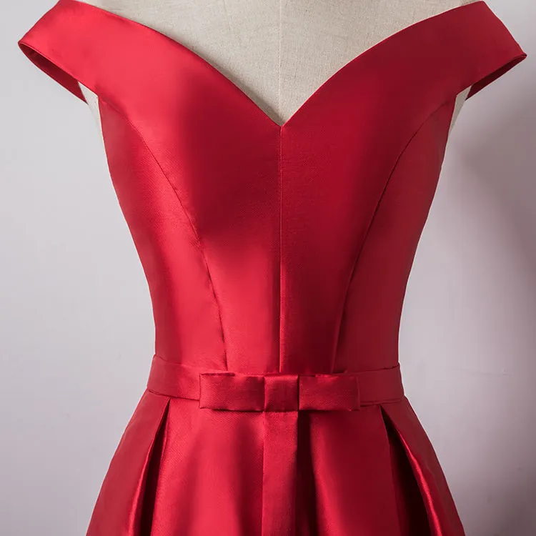 Charming Red Satin Long Party Dress, Red Prom Gown