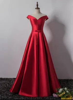 Charming Red Satin Long Party Dress, Red Prom Gown