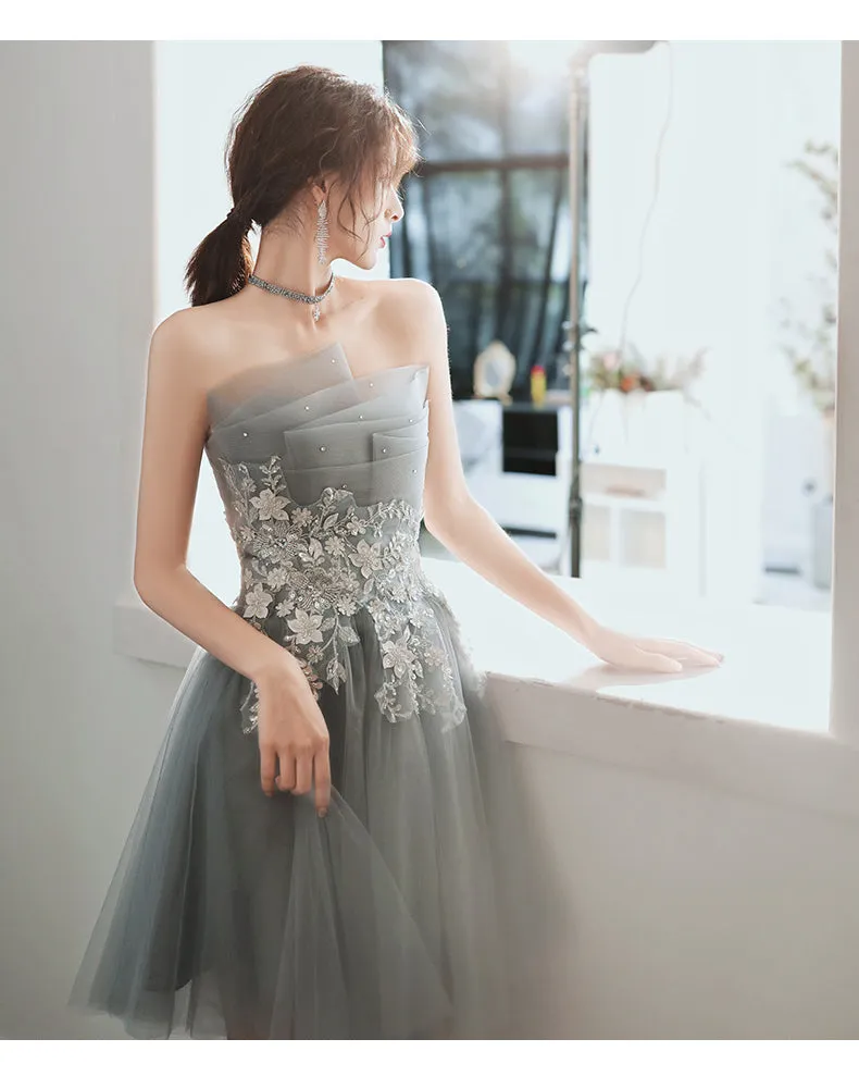 Charming Short Tulle with Lace Applique Prom Dress, Short Homecoming Dress