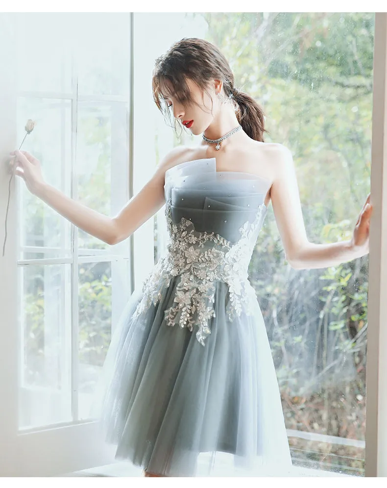 Charming Short Tulle with Lace Applique Prom Dress, Short Homecoming Dress