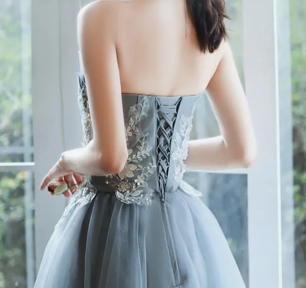 Charming Short Tulle with Lace Applique Prom Dress, Short Homecoming Dress