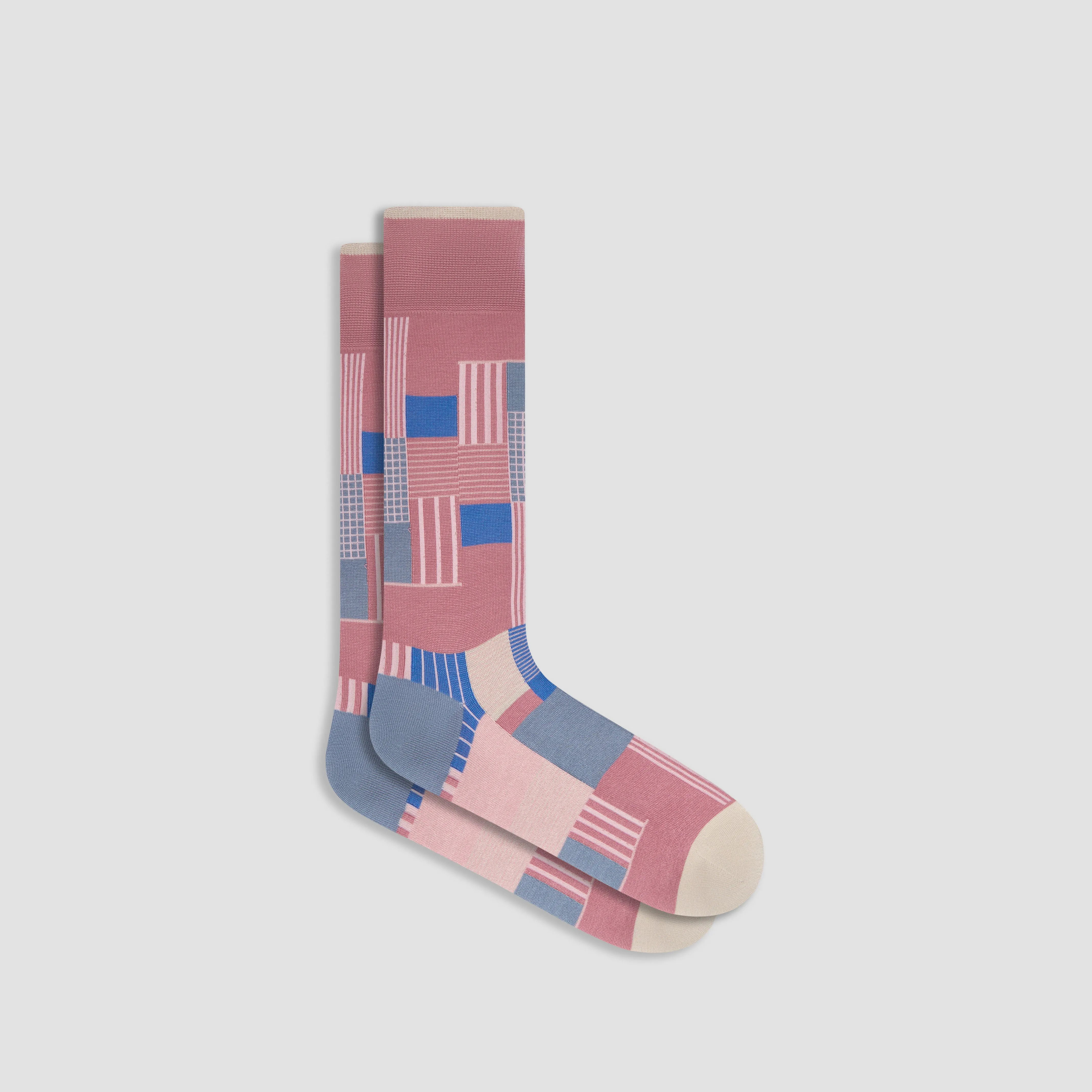 Check-Stripe Mid-Calf Socks