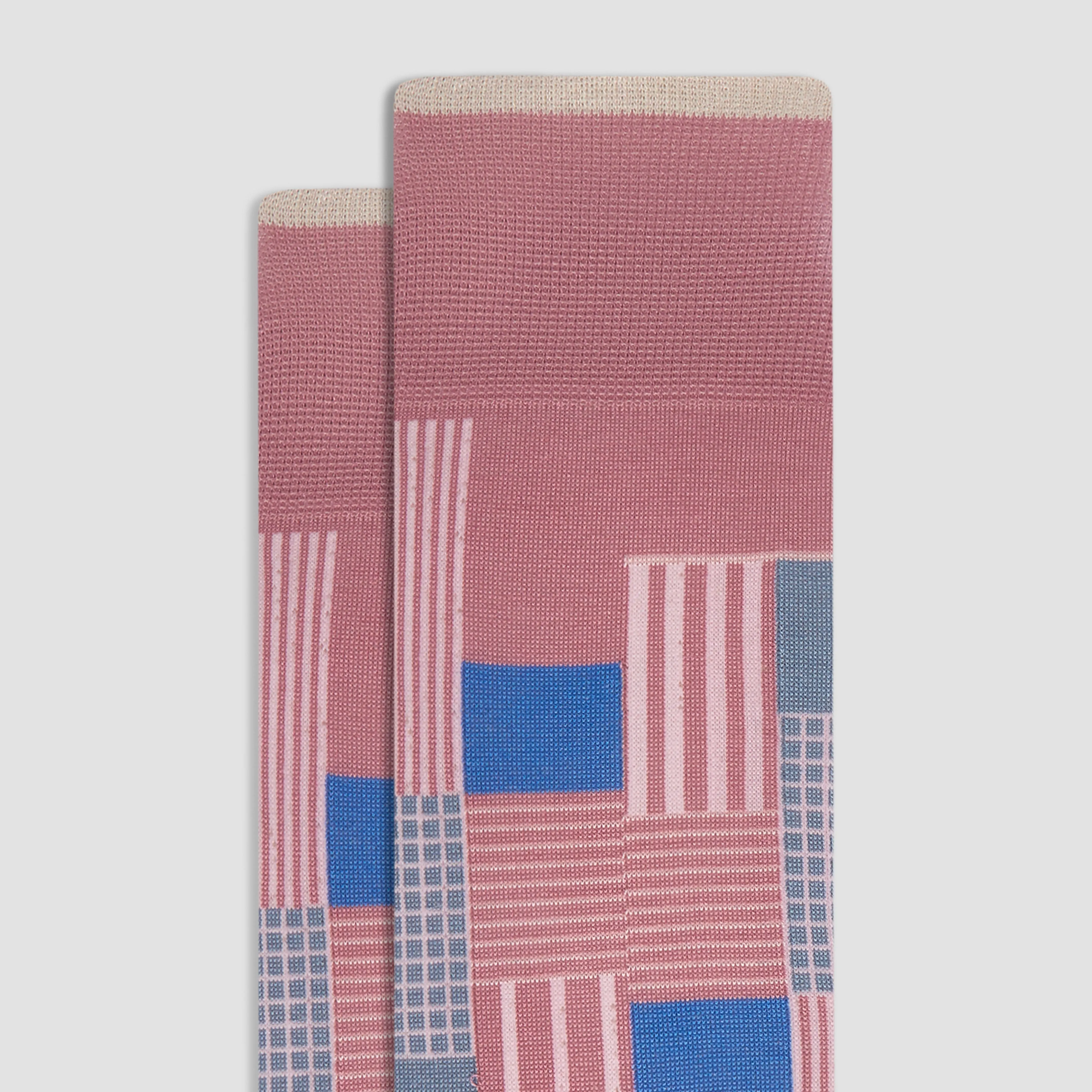 Check-Stripe Mid-Calf Socks