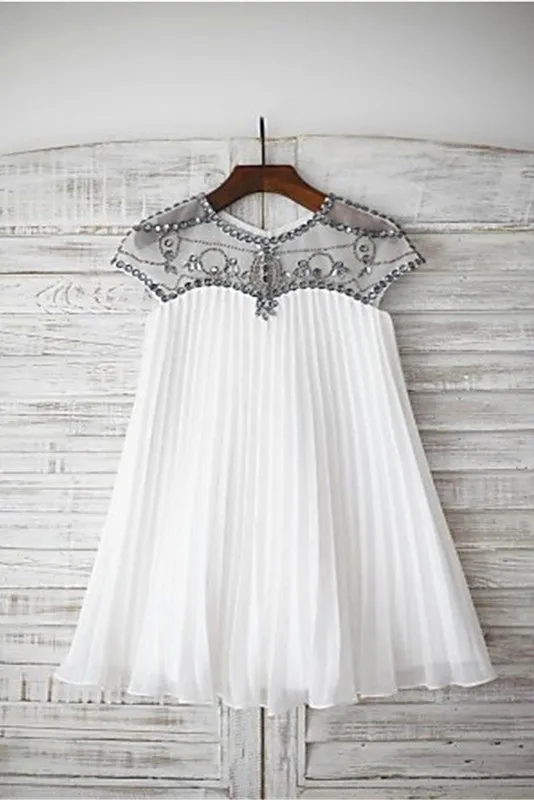 Chiffon A-line Scoop Cap Sleeves Beading Floor-Length Flower Girl Dress OK727