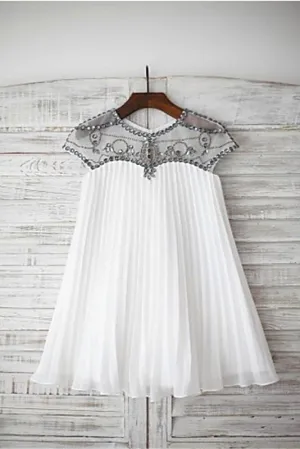 Chiffon A-line Scoop Cap Sleeves Beading Floor-Length Flower Girl Dress OK727