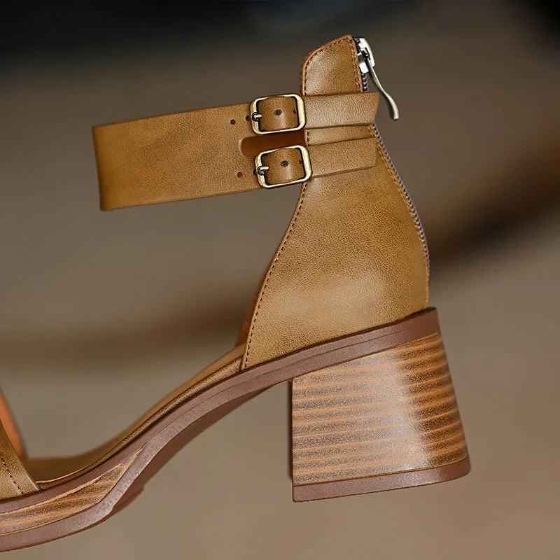 Chunky Heel Back Zip Platform French Style Mid Heel