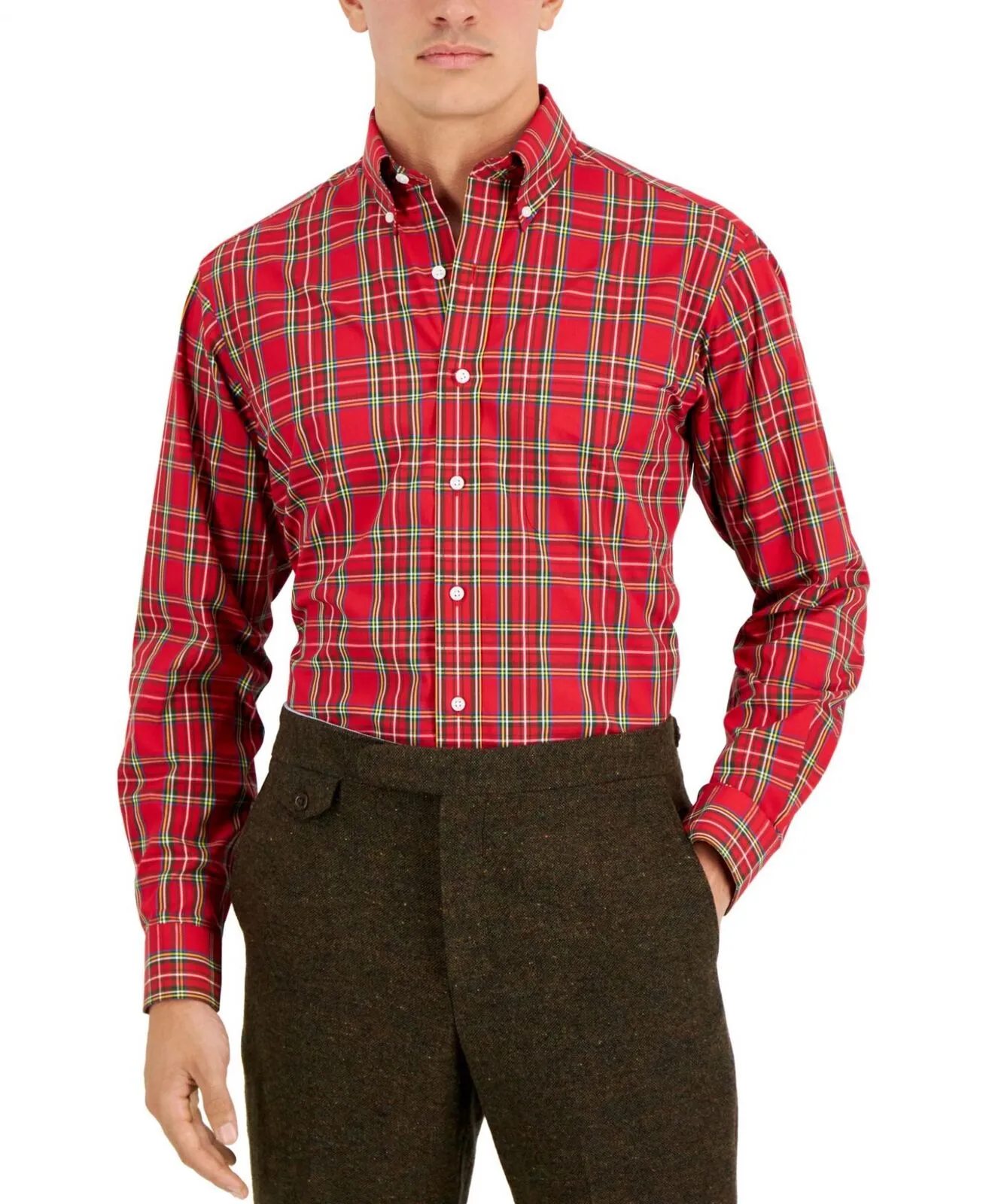 Club Room Men's Regular Fit Cotton Dress Shirt Red Navy Green 16 1/2 32/33