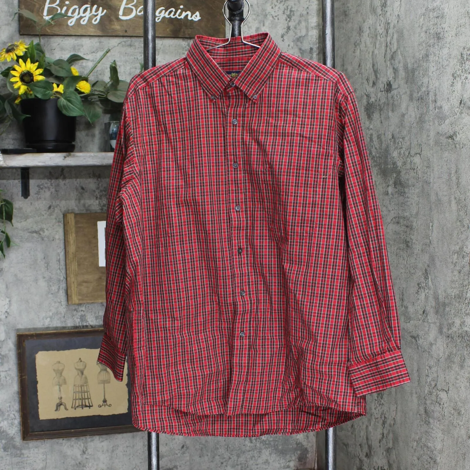 Club Room Men's Regular Fit Cotton Dress Shirt Red Navy Green 16 1/2 32/33