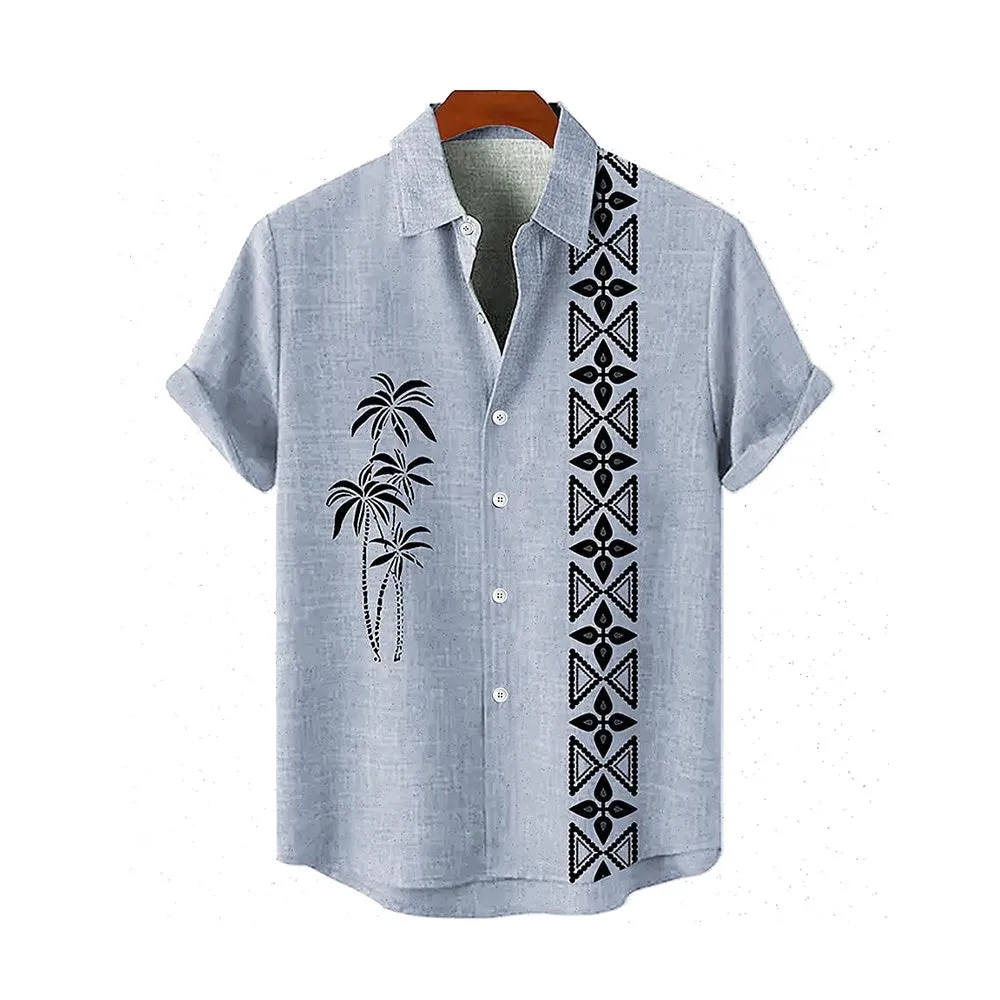 Coconut Tree Ethnic Pattern Casual Large Size Short Sleeve Shirt