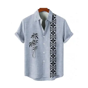 Coconut Tree Ethnic Pattern Casual Large Size Short Sleeve Shirt