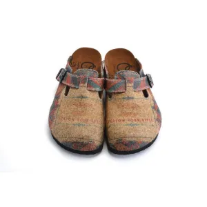 Colored Geometric Patterned and Brown Follow Your Style Written Clogs - CAL1303