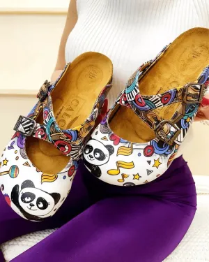 Colorful Moving and Mixed Patterned and White Dancing Panda Patterned Clogs - WCAL176
