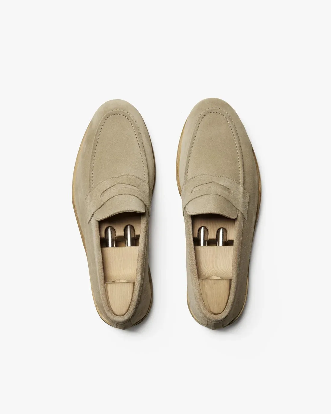 Cream Suede Leather Penny Loafers - Loafers Shoes