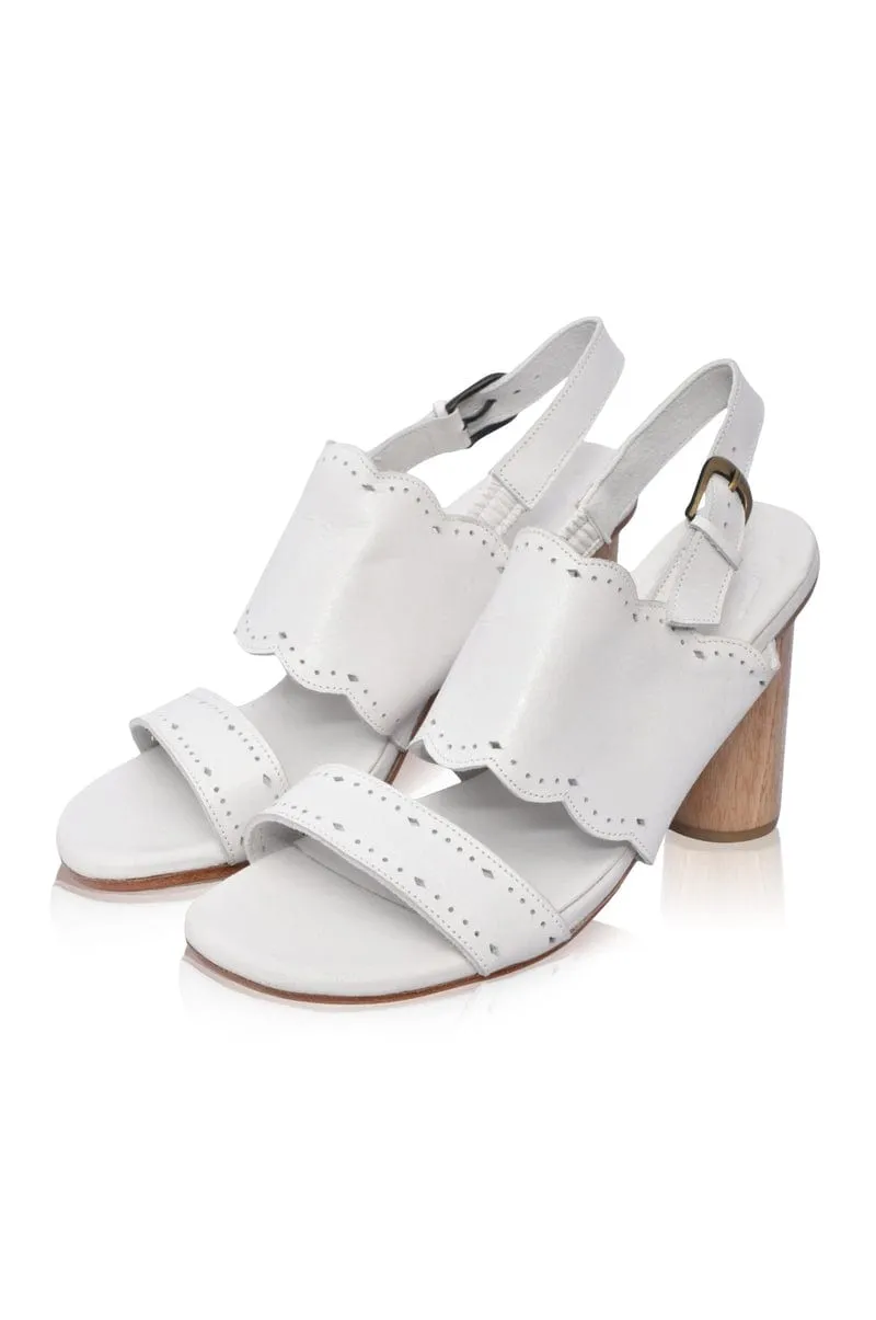 Crystal Glow Leather Heels in White