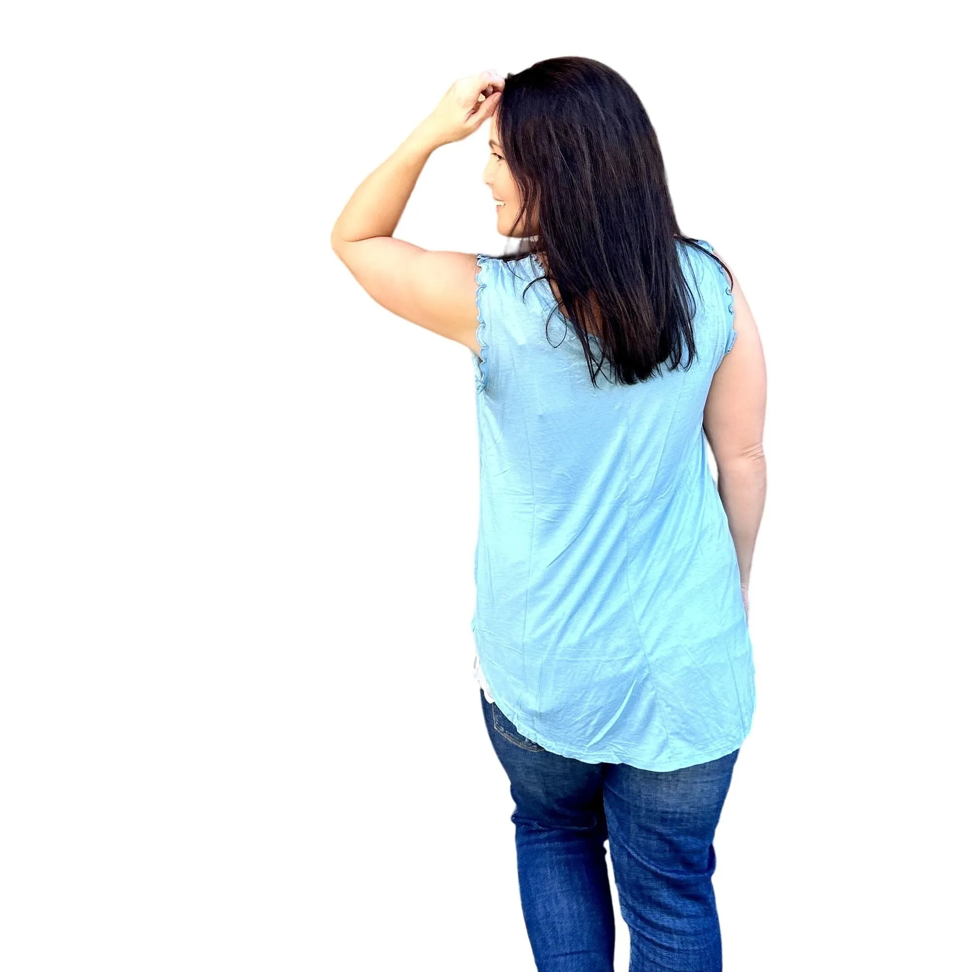Culture Code Deep V Neck Flared Blue Tank Top CAK1558