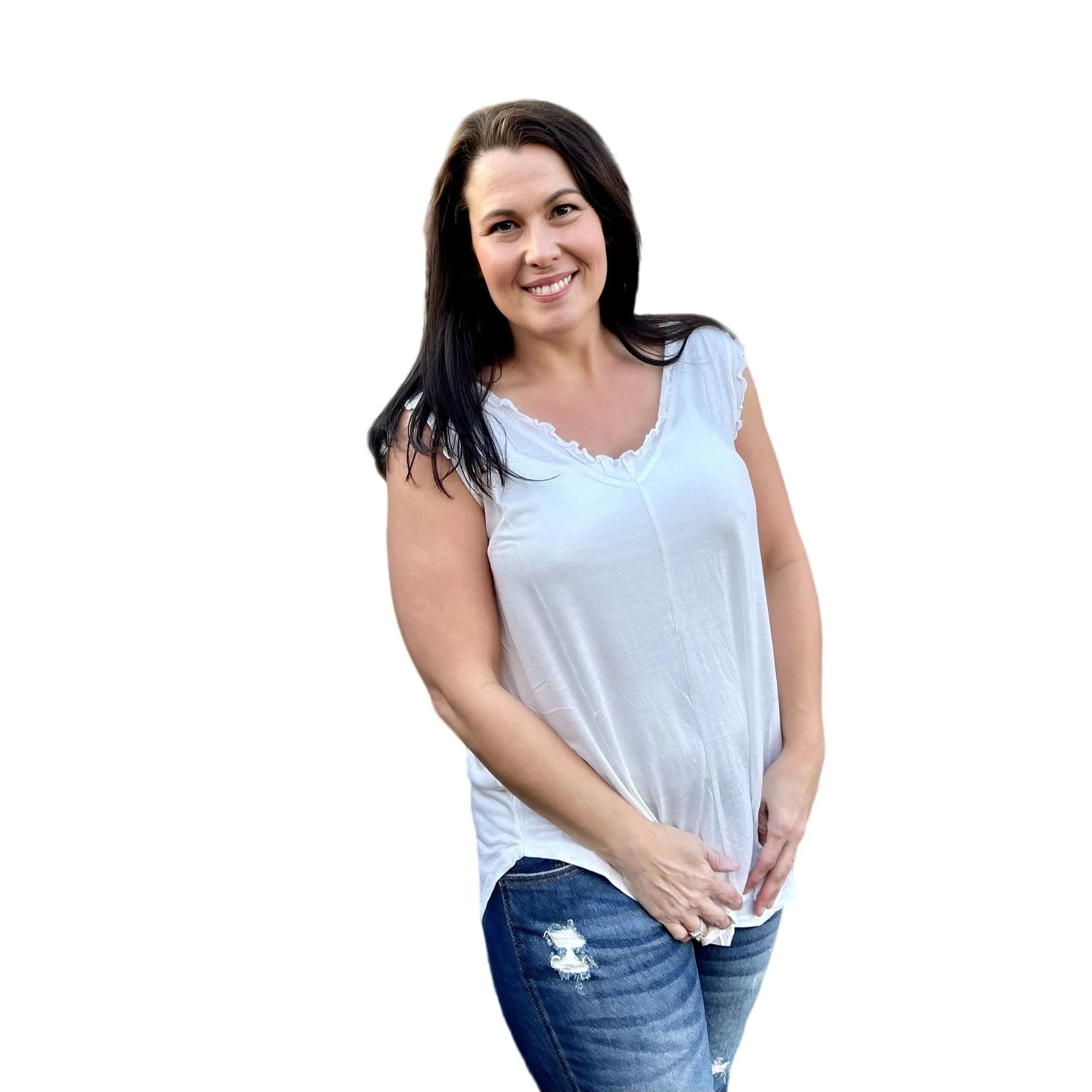 Culture Code Deep V Neck Flared Blue Tank Top CAK1558