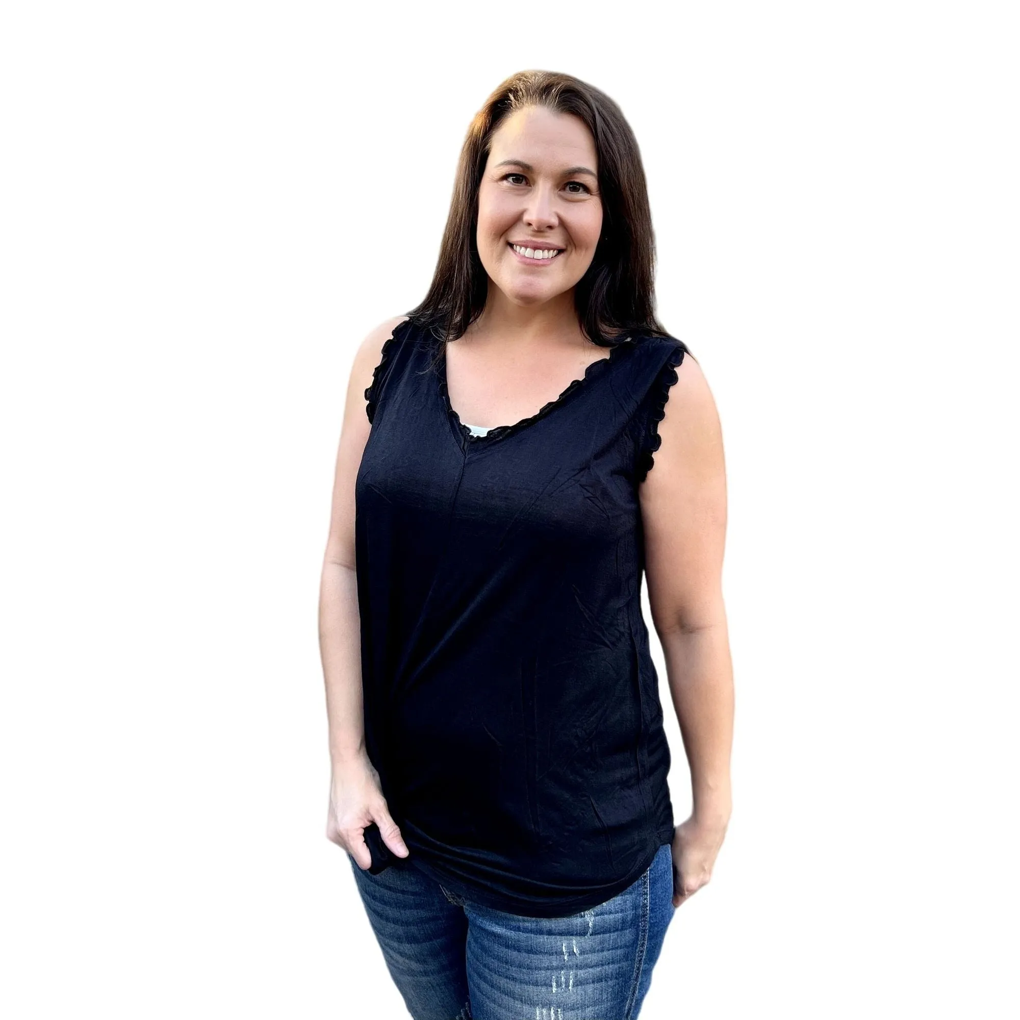 Culture Code Deep V Neck Flared Blue Tank Top CAK1558