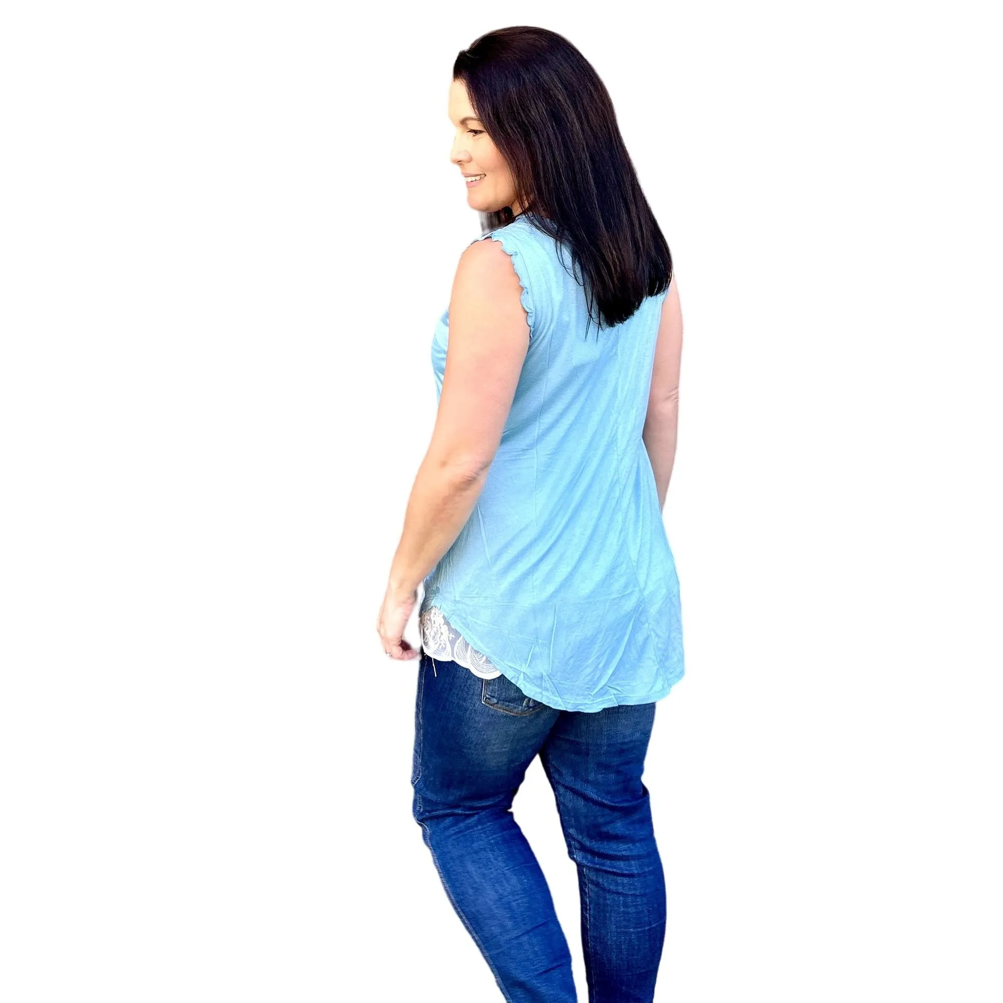 Culture Code Deep V Neck Flared Blue Tank Top CAK1558