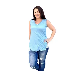 Culture Code Deep V Neck Flared Blue Tank Top CAK1558