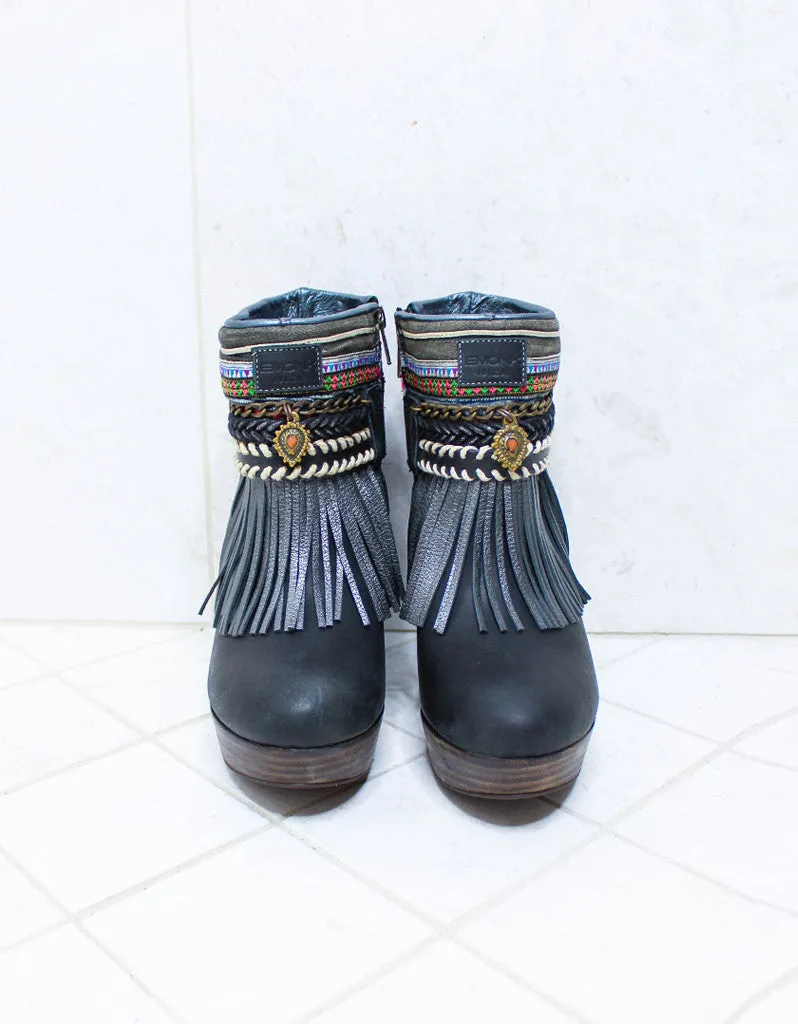 Custom Made High Heel Boho Boots in Black | SIZE 38