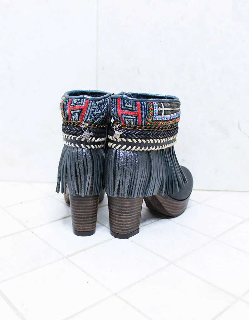 Custom Made High Heel Boho Boots in Black | SIZE 38